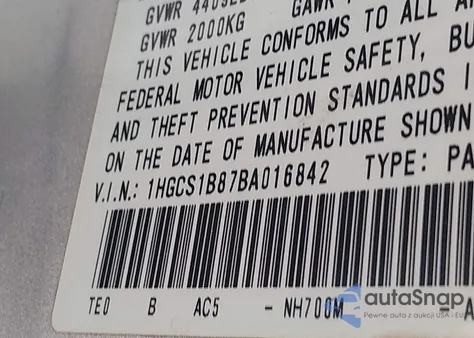 2011 Honda Accord 2.4 Ex-L z USA, uszkodzony, nr VIN 1HGCS1B87BA016842